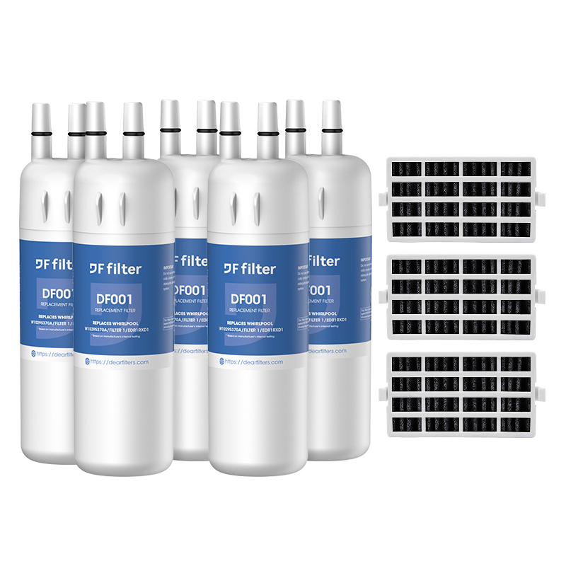 Dearfilters Compatible with Fridge Filter 1 EDR1RXD1, W10295370A, P8RFWB2L Filter 1 5PCS with air filter